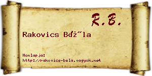 Rakovics Béla névjegykártya